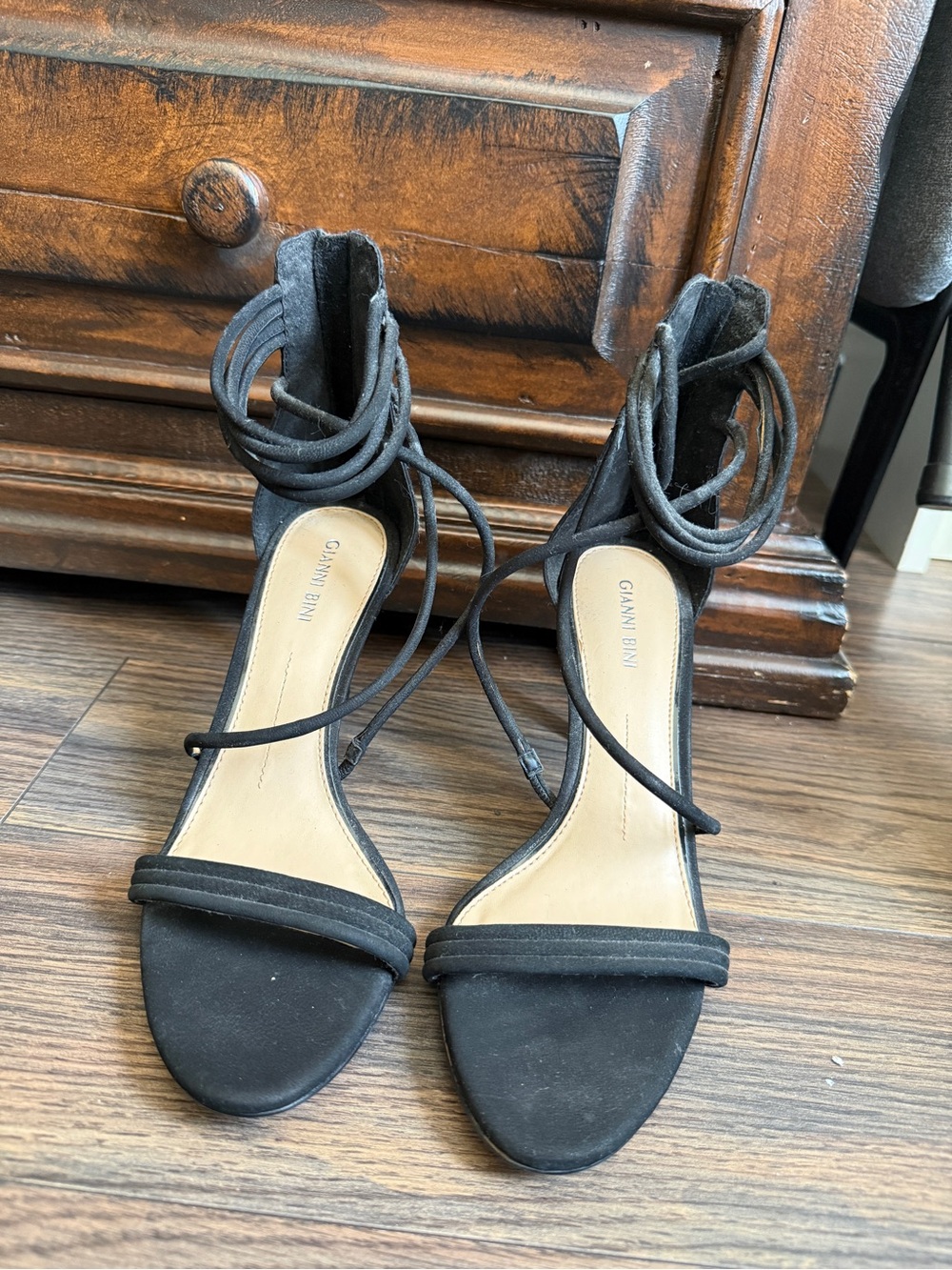 NWOT Gianni Bini Black Suede Lace-Up Ankle Strap Sandals